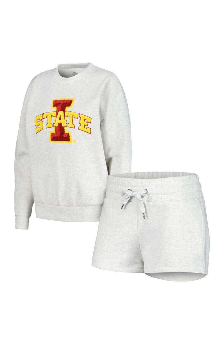 GAMEDAY COUTURE Women's Gameday Couture Ash Iowa State Cyclones Team Effort Pullover Sweatshirt & Shorts Sleep Set, Main, color, Ash