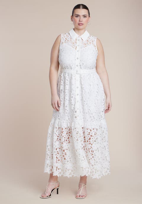 Lace Dress With Buttons & Collar (Plus)