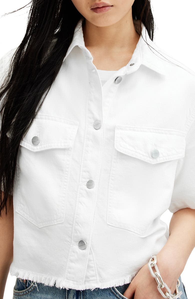 AllSaints Tove Short Sleeve Oversize Denim Button-Up Shirt, Alternate, color, 