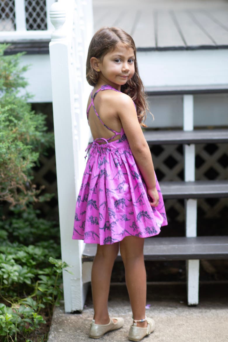 Girls Tie Back Dress, Alternate, color, Dino