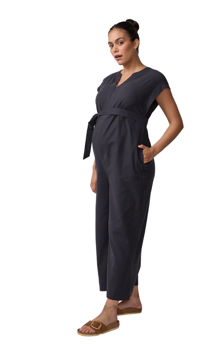 Ingrid & Isabel Arlo Maternity Black Woven Jumpsuit, Alternate, color, Black