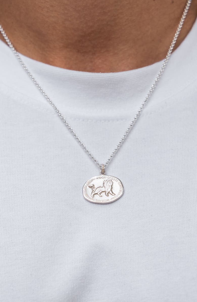 Dower & Hall Men's Inspiring Lion Talisman Necklace, Alternate, color, Sterling Silver