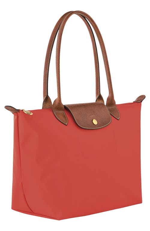 Shop Longchamp Medium Le Pliage Nylon Shoulder Tote In Tomato