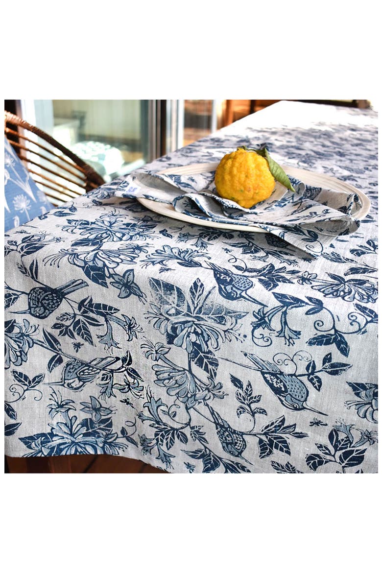 Honeysuckle Botanical Tablecloth, Alternate, color, INDIGO