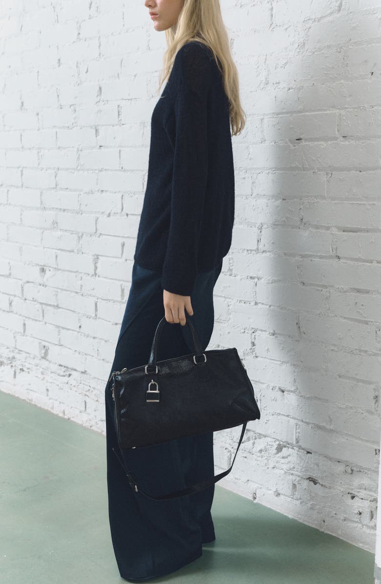 MANGO Long Flare Leg Pants, Alternate, color, Navy