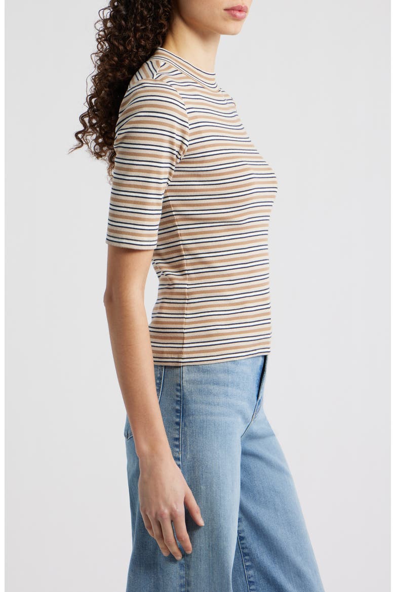 The Stripe Mock Neck Rib Top, Alternate, color, CAMEL MULTI