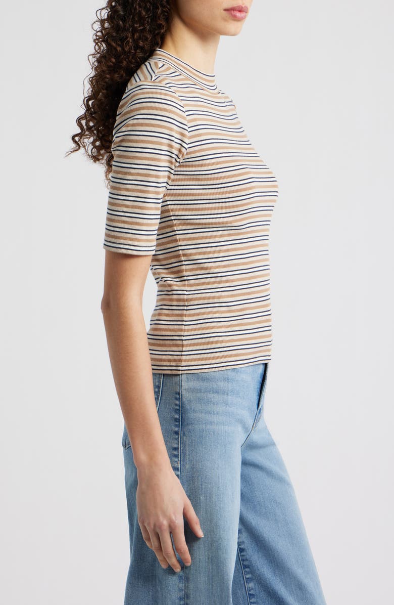 FRAME The Stripe Mock Neck Rib Top, Alternate, color, Camel Multi