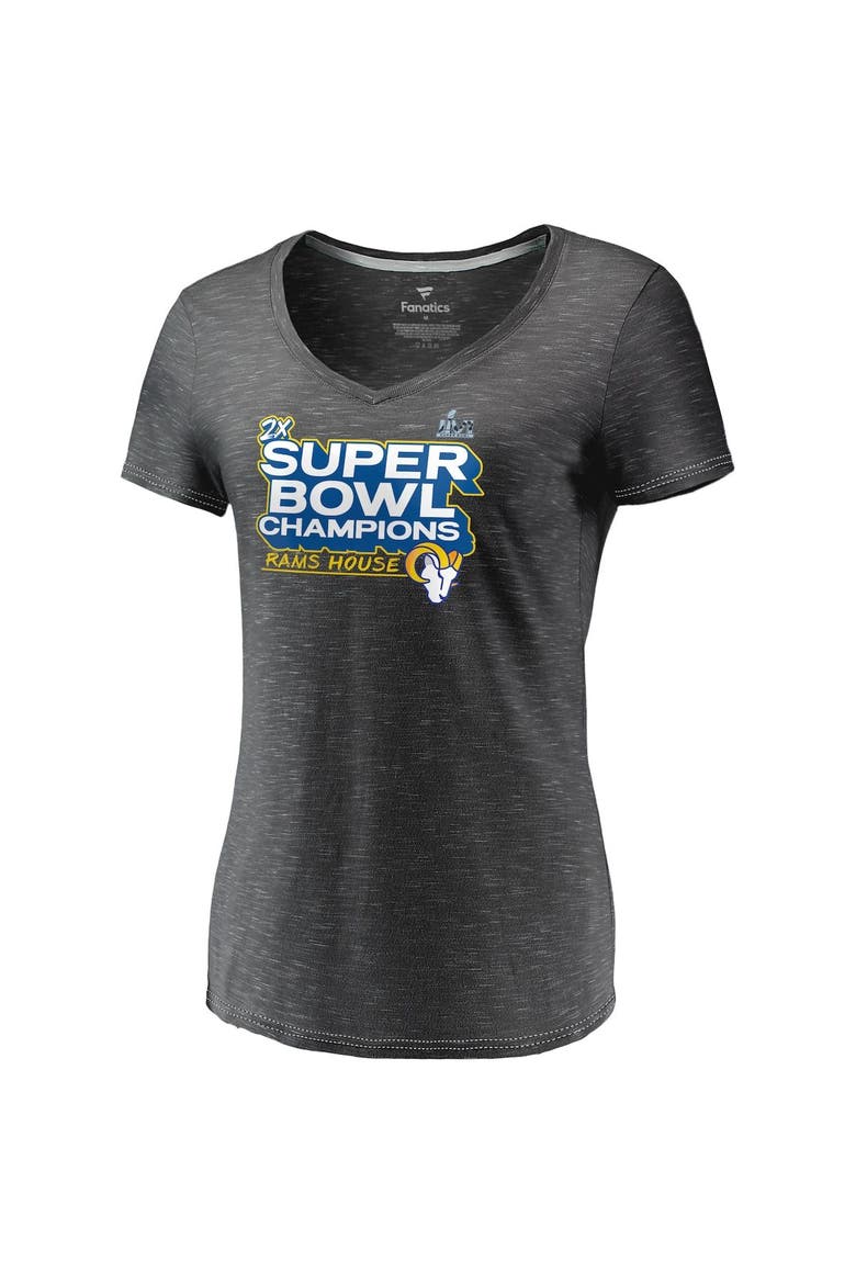 Women's Fanatics Branded Heathered Charcoal Los Angeles Rams Super Bowl LVI Champions Parade V-Neck T-Shirt, Alternate, color, Heather Charcoal