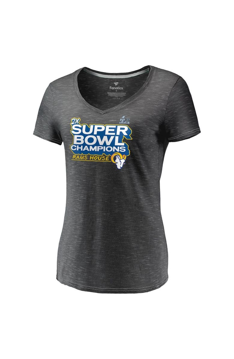FANATICS Women's Fanatics Branded Heathered Charcoal Los Angeles Rams Super Bowl LVI Champions Parade V-Neck T-Shirt, Alternate, color,