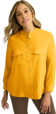 Jessica London Button-Front Chest Pocket Blouse