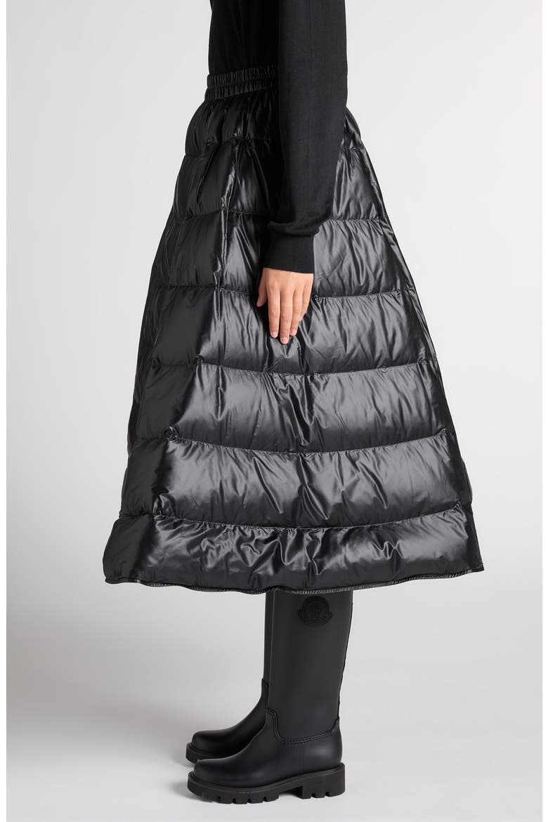 Quilted Recycled Nylon Midi Skirt, Alternate, color, BLACK