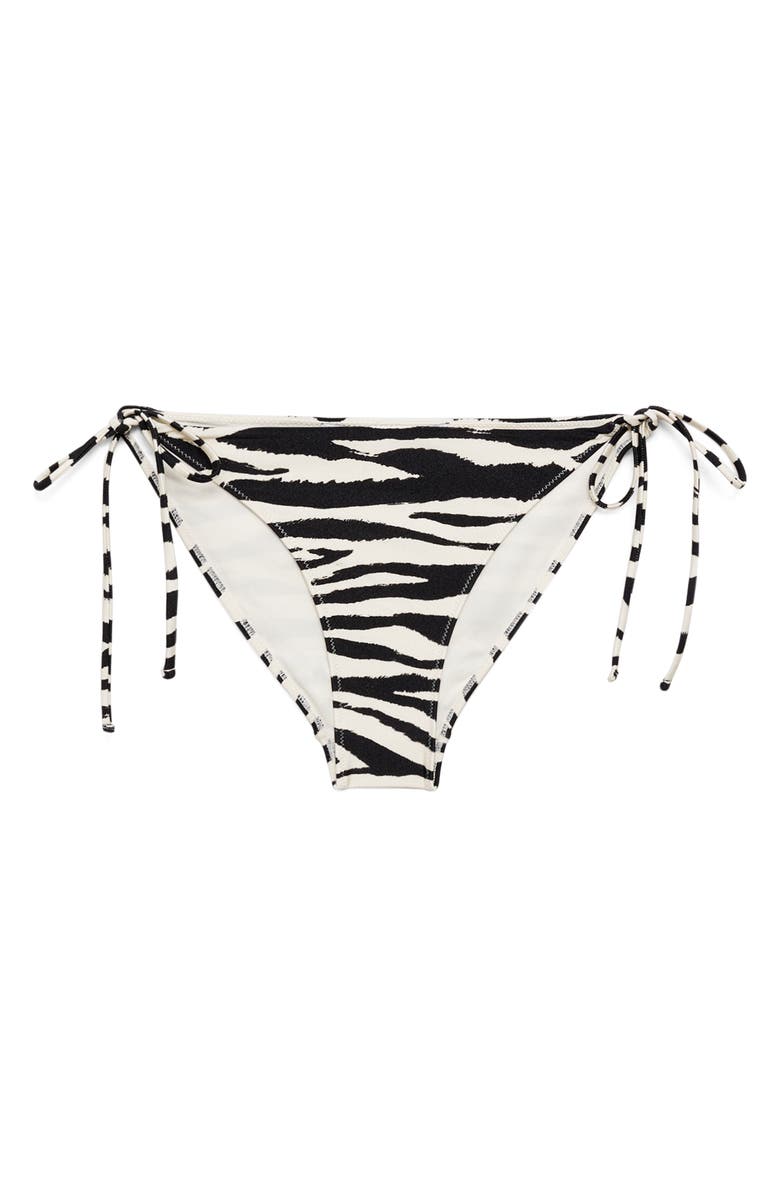 MANGO Zebra Tie Side Bikini Bottoms, Alternate, color, Black