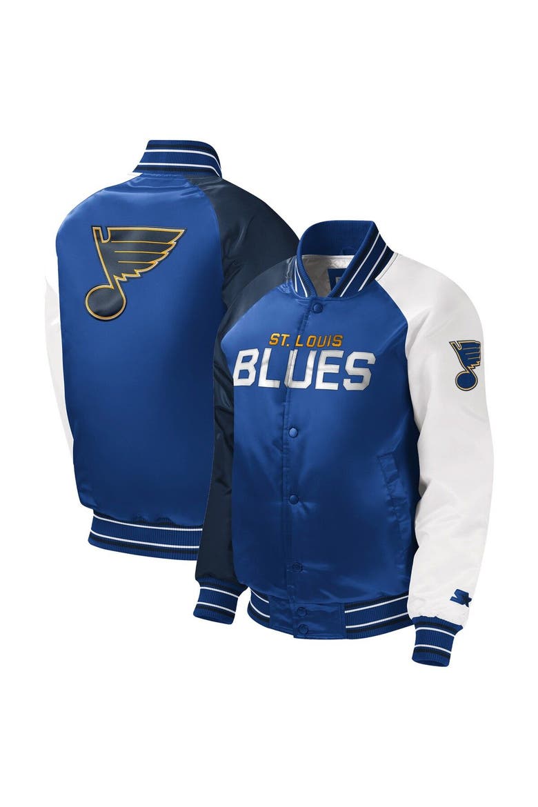 Youth Starter Blue St. Louis Blues Raglan Full-Snap Varsity Jacket, Main, color, Blue