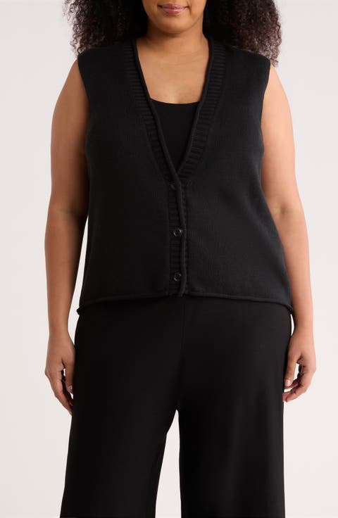 Organic Cotton Blend Sweater Vest (Plus)