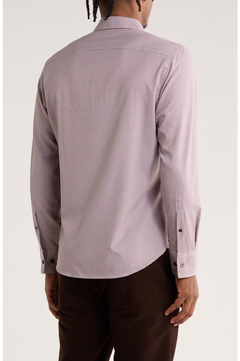 Geometric Print Slim Fit Stretch Button-Up Shirt, Alternate, color, BROWN/ BLUE