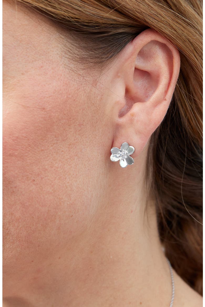 Clover Cubic Zirconia Stud Earrings, Alternate, color, WHITE
