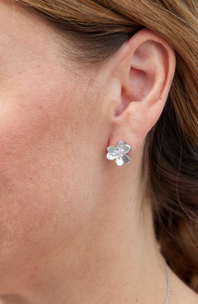 SAVVY CIE JEWELS Clover Cubic Zirconia Stud Earrings, Alternate, color, White
