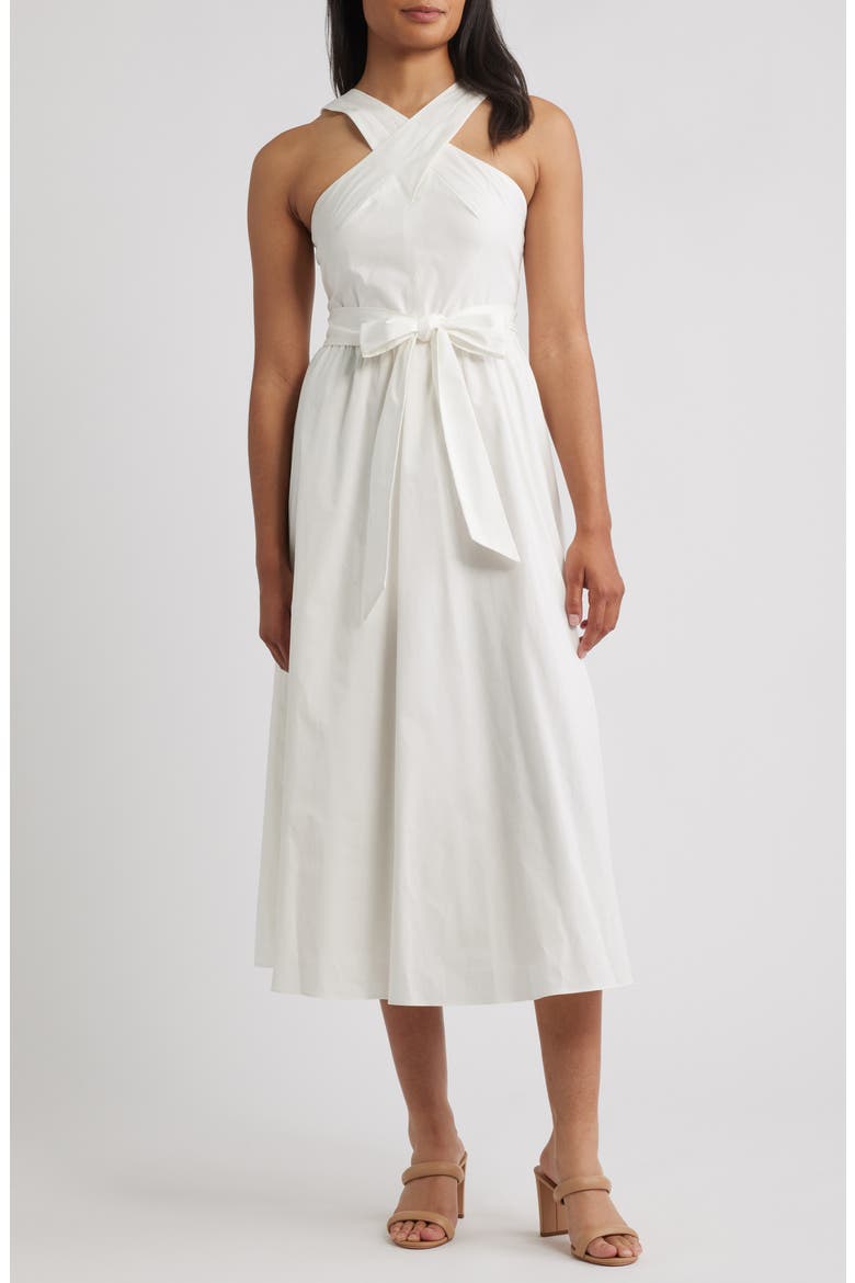 Crisscross Halter Midi Dress, Main, color, PEARL WHITE