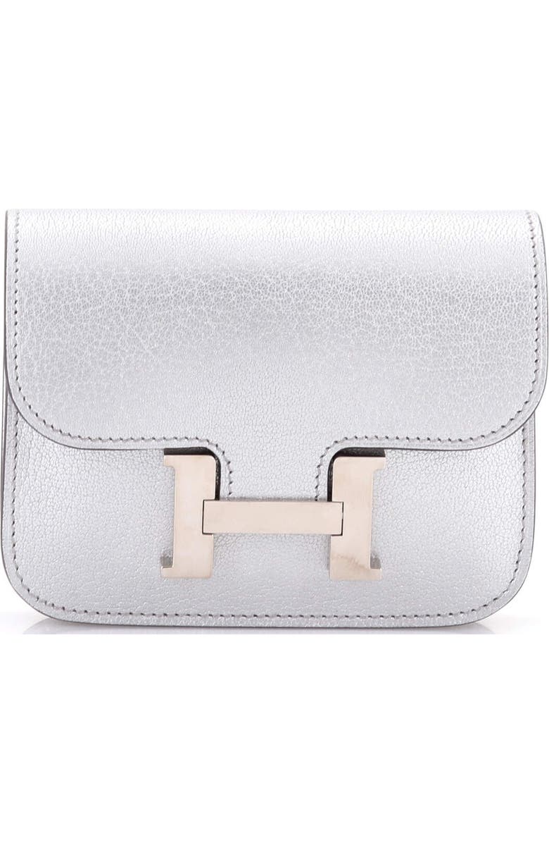 Pre-Owned Hermes Constance Slim Wallet Chevre Chamkilight, Main, color, Gris Argente