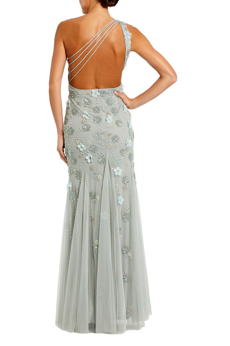 Embellished One Shoulder Strappy Trumpet Gown, Alternate, color, Sage