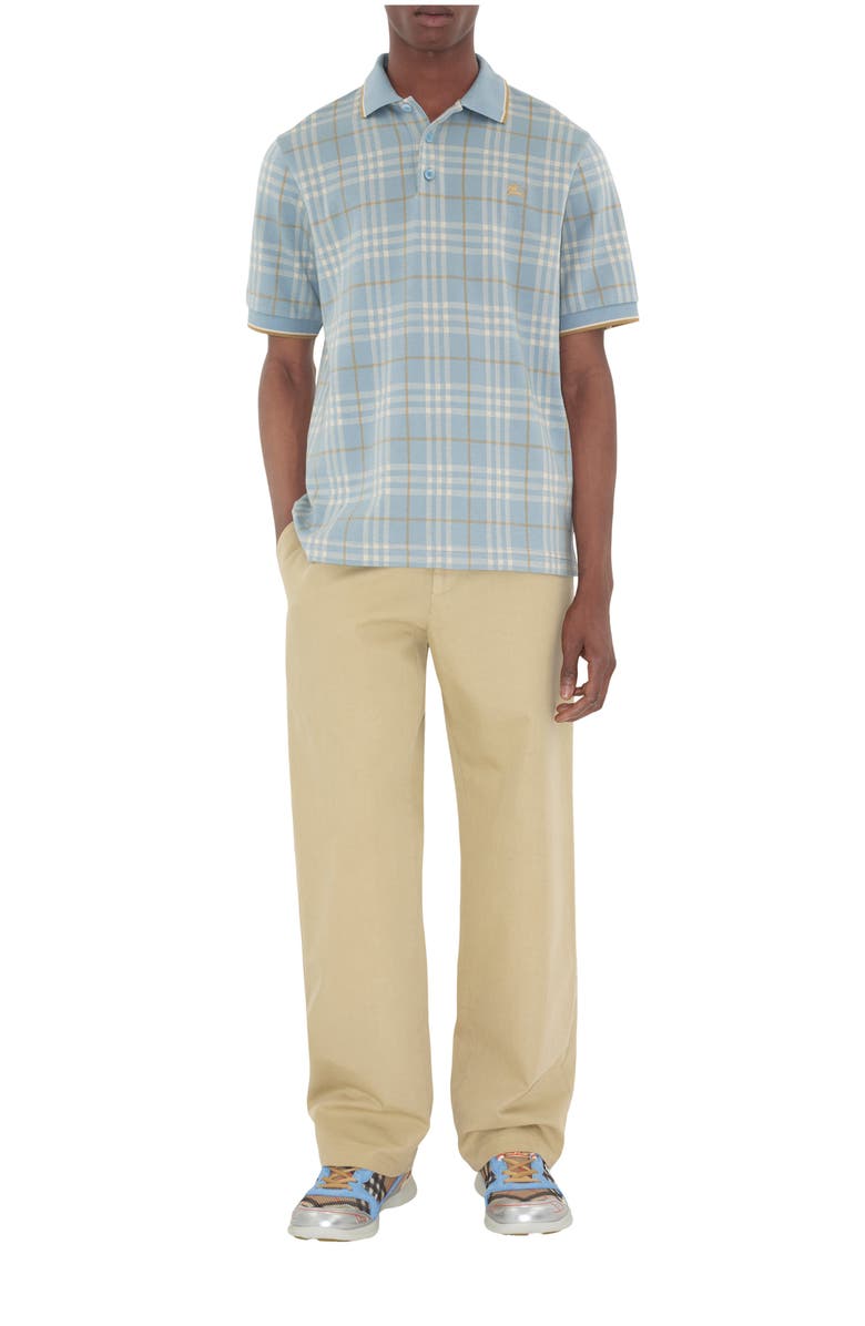 Burberry Check Cotton Polo Shirt, Main, color, Fog Blue