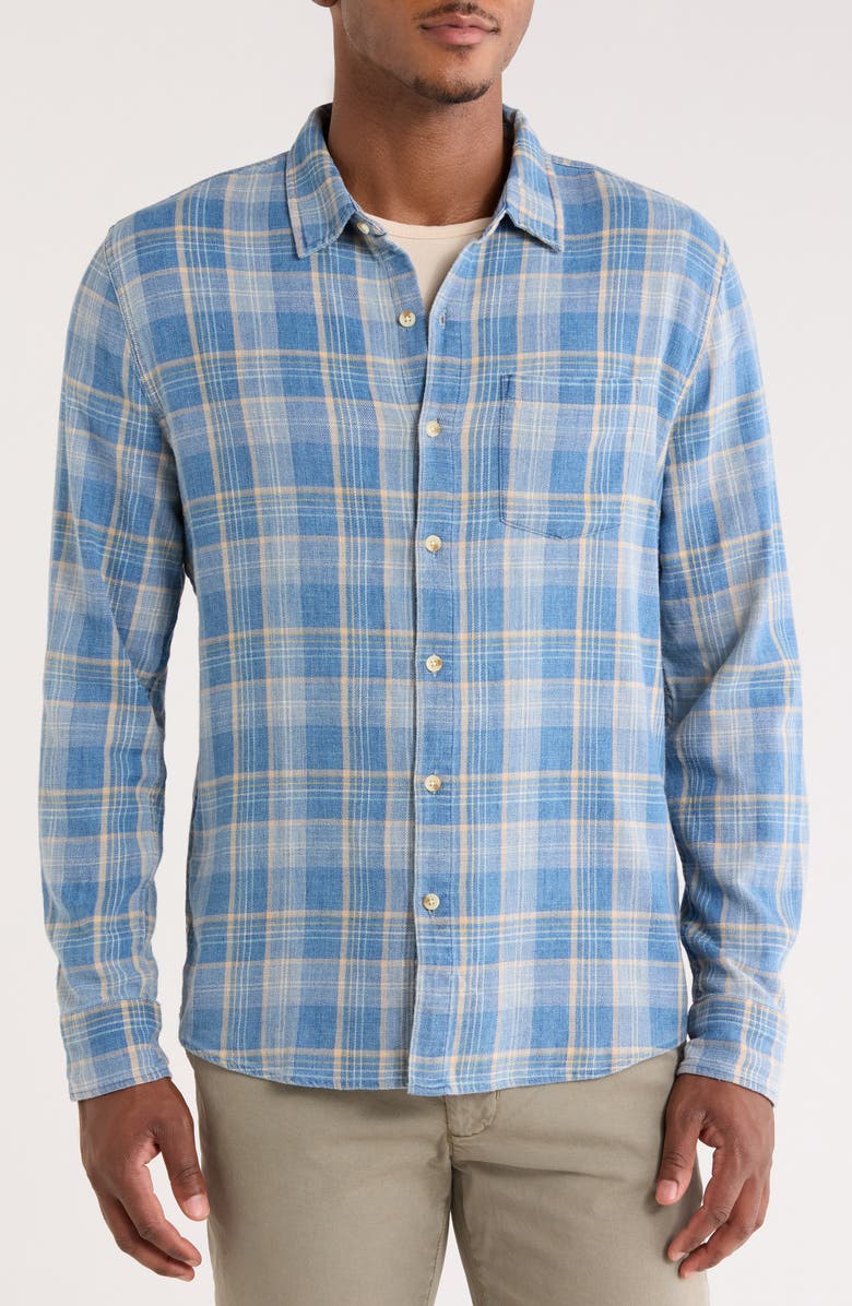 Marine Layer Classic Plaid Stretch Cotton Button-Up Shirt, Alternate, color, Blue Indigo Plaid