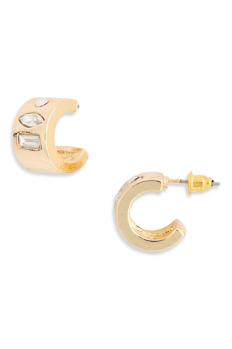 Mixed Crystal Huggie Hoop Earrings, Main, color, OPAL- GOLD