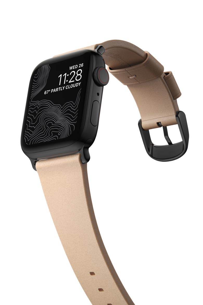 Modern Slim Leather 22mm Apple Watch® Watchband, Alternate, color, TAN/BLACK