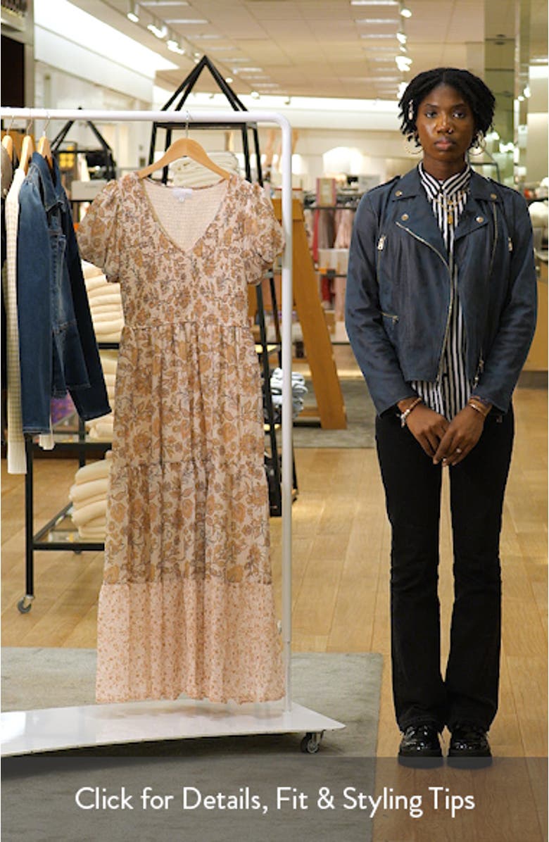 Floral Puff Sleeve Tiered Chiffon Maxi Dress, sales video thumbnail