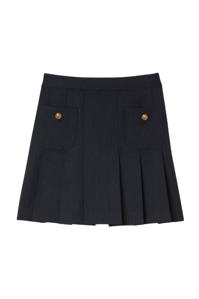 Short striped pleated skirt, Alternate, color, Navy blue