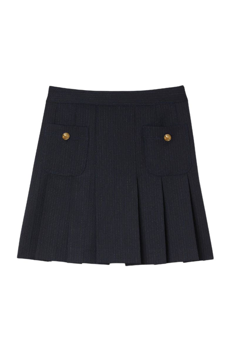 SANDRO Short striped pleated skirt, Alternate, color, Navy Blue