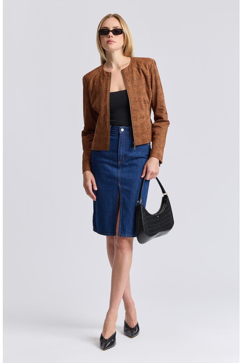 Eyelet Faux Suede Jacket, Alternate, color, SADDLE