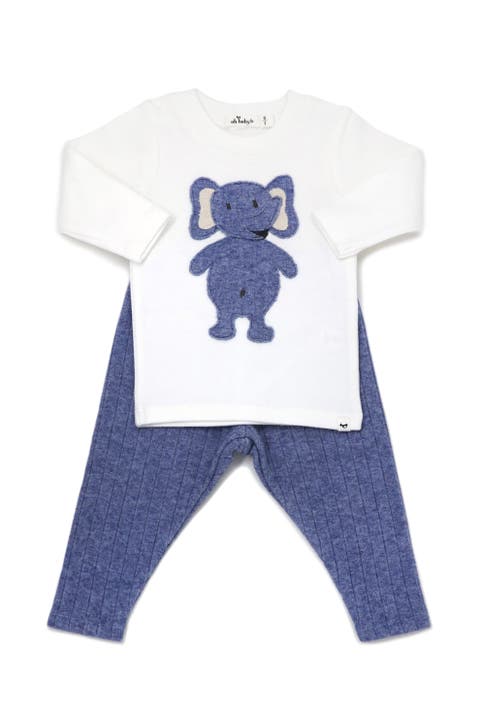 Ragdoll Elephant Long Sleeve Cream Tee Mixed Two Piece Set