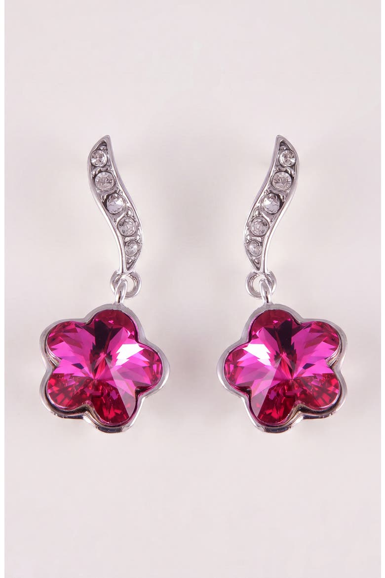 Crystal Flower Drop Earrings, Alternate, color, Pink