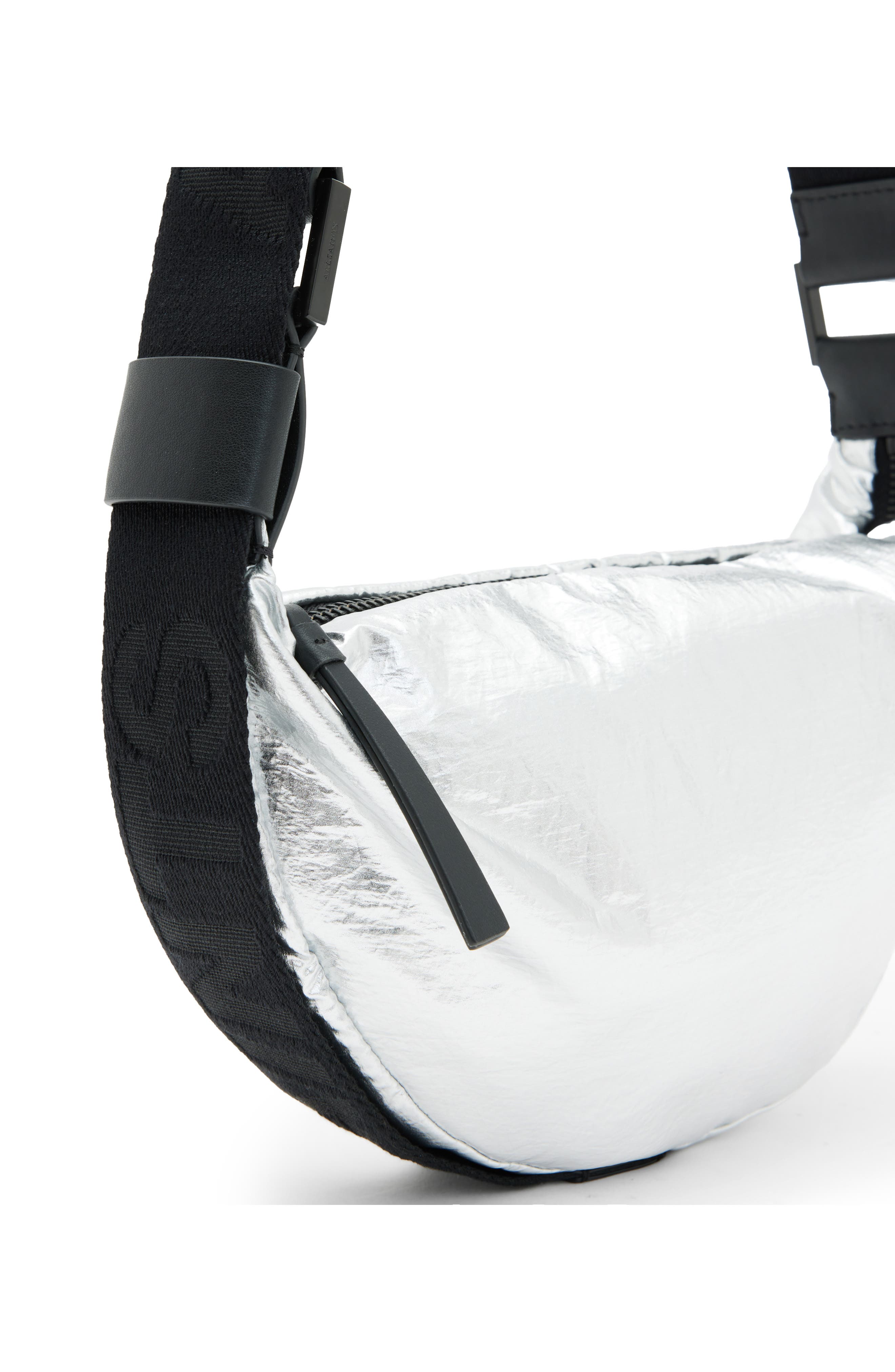 AllSaints Half Moon Metallic Nylon Crossbody Bag, Alternate, color, 