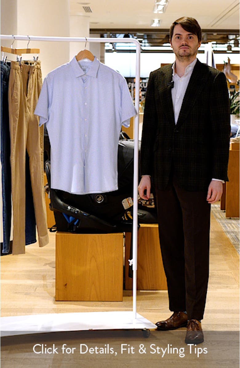 Cecil Microprint Short Sleeve Performance Poplin Button-Up Shirt, sales video thumbnail