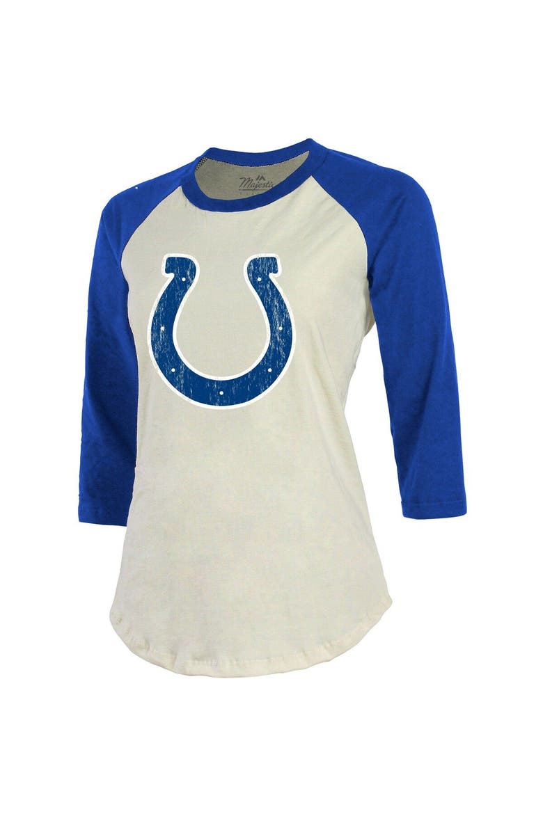 Women's Majestic Threads Jonathan Taylor Cream/Royal Indianapolis Colts Player Name & Number Raglan 3/4-Sleeve T-Shirt, Alternate, color, Cream