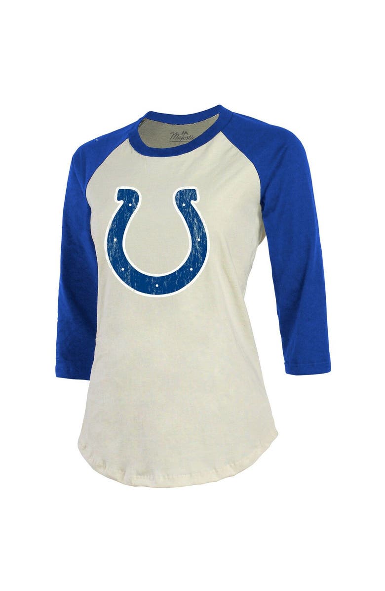Majestic Threads Women's Majestic Threads Jonathan Taylor Cream/Royal Indianapolis Colts Player Name & Number Raglan 3/4-Sleeve T-Shirt, Alternate, color, 