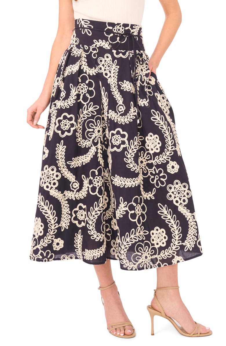 Ted Baker Guinevere Floral Embroidered Cotton Midi Skirt, Main, color, Emerald Berry
