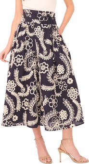 Ted Baker Guinevere Floral Embroidered Cotton Midi Skirt