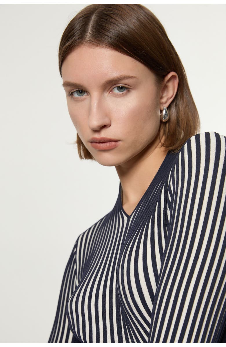 Karen Millen Stripe Fitted Long Sleeve Knitted Top, Alternate, color, Navy