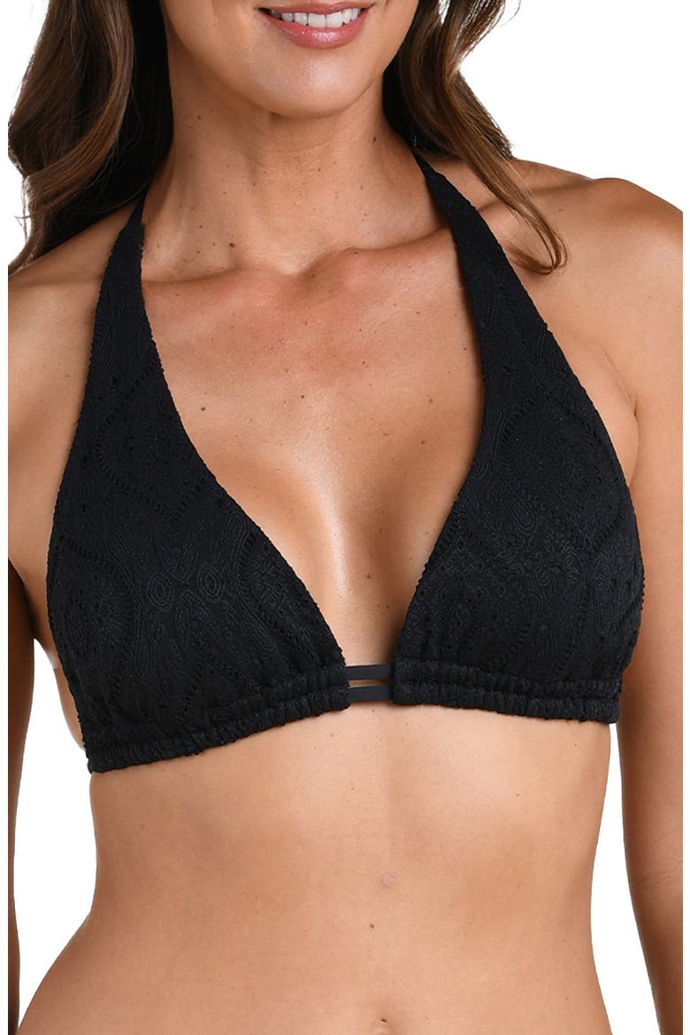 Mantra Medallion Halter Neck Bikini Top, Main, color, BLACK