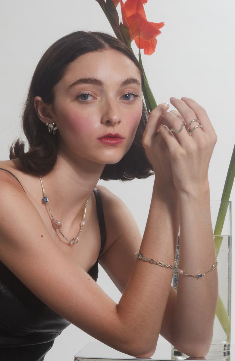 Lady Grey Nova Necklace, Alternate, color, Silver/Blue Zircon/Blush Pearl