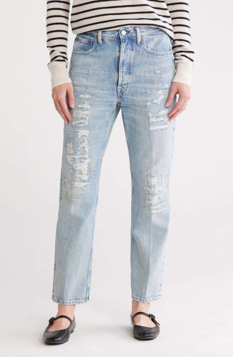 Rigid Distressed Nonstretch Jeans (Lefty Wash)