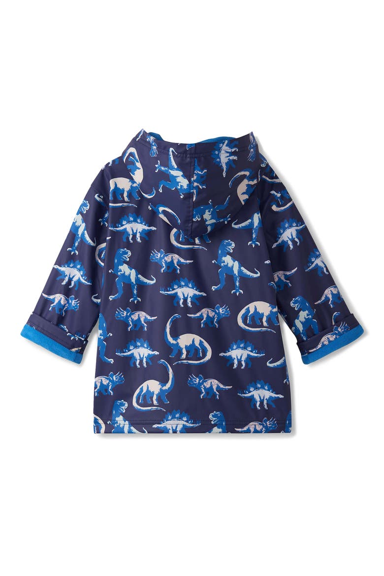 Kids' Painted Dinos Waterproof Hooded Raincoat, Alternate, color, PATRIOT BLUE