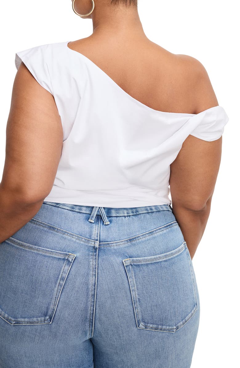 Good American One-Shoulder Poplin Top, Alternate, color, White001