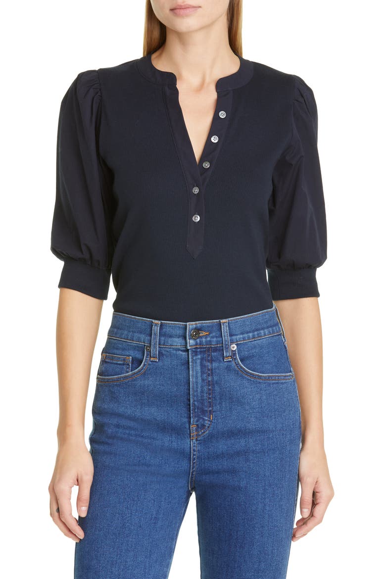 Coralee Front Button Blouse, Main, color, NAVY