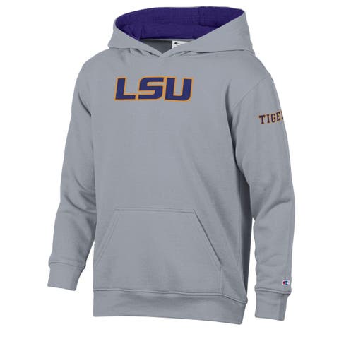 Youth Champion  Heather Gray/Purple LSU Tigers Volume Fleece Hoodie