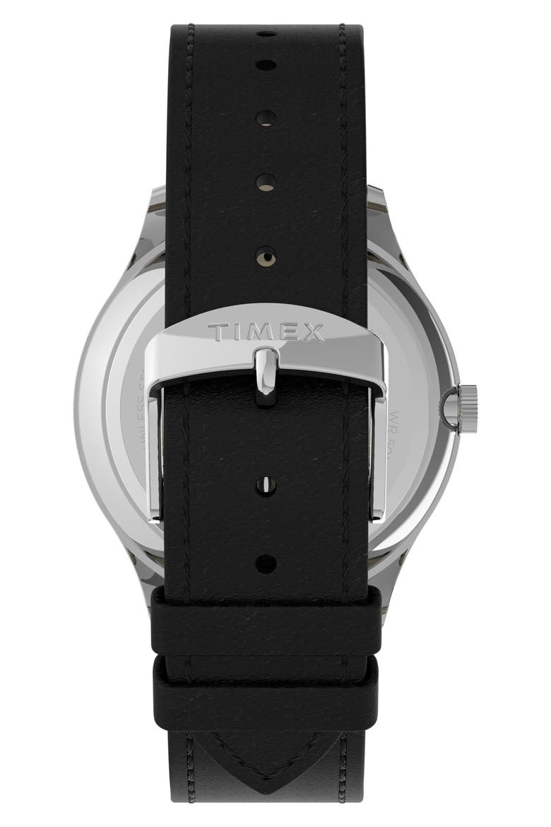 Easy Reader® Leather Strap Watch, 40mm, Alternate, color, BLACK/ WHITE/ SILVER