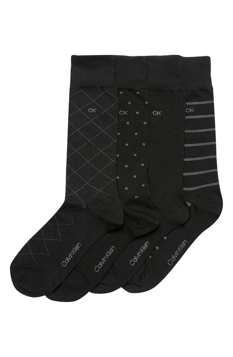 Calvin Klein Assorted 4-Pack Cotton Blend Crew Socks, Main, color, Black
